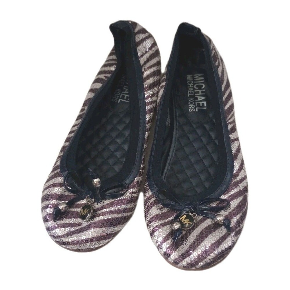 Michael Kors Kory Sequins Zebra Stripe Print Ballet Flat Slip Ons sz 4 BigGirls